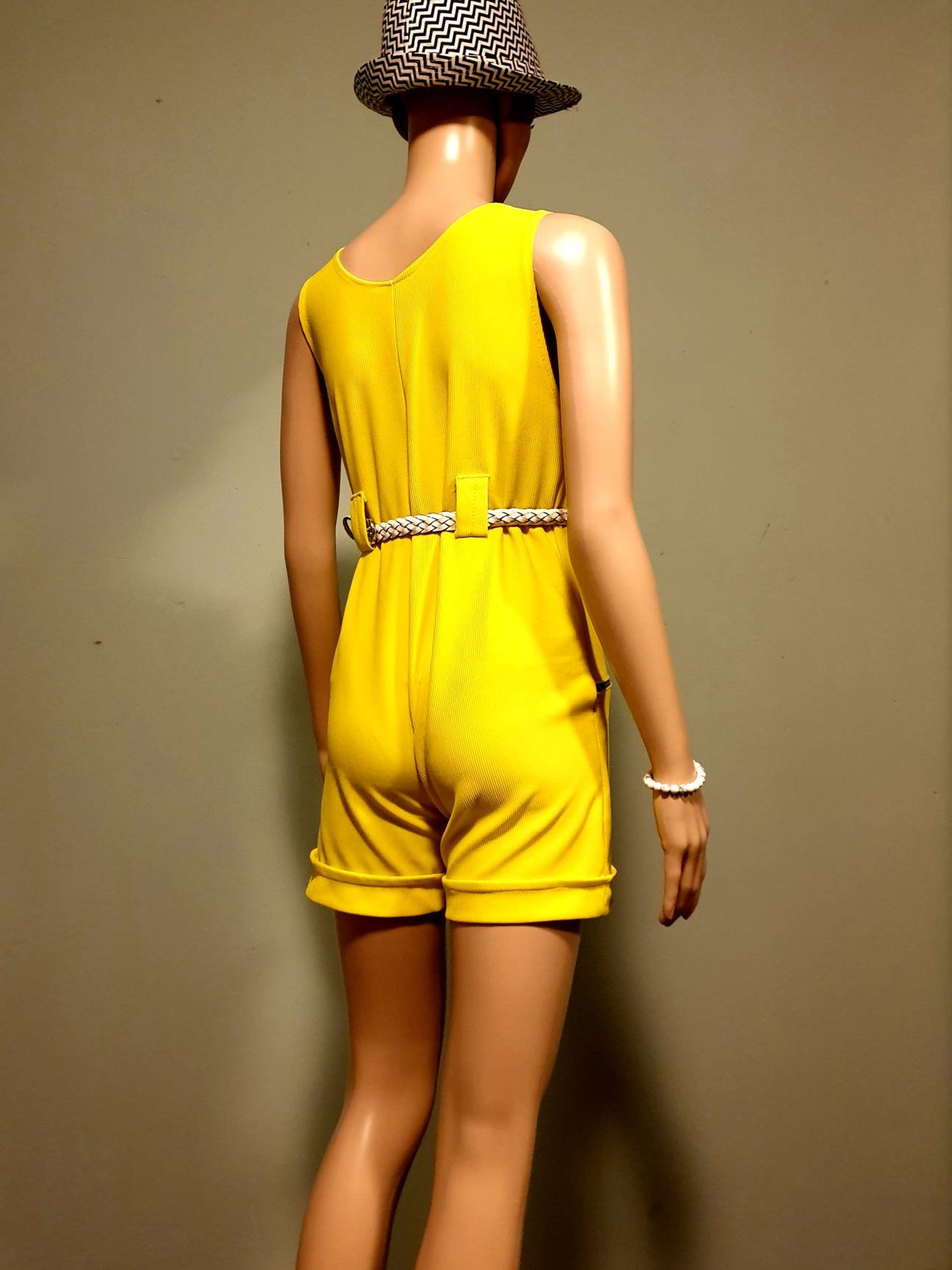 Vintage 80s Neon Yellow Ribbed Jumpsuit Playsuit Petite | Etsy