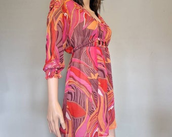 Vintage mesh pink flower power dress  size 38