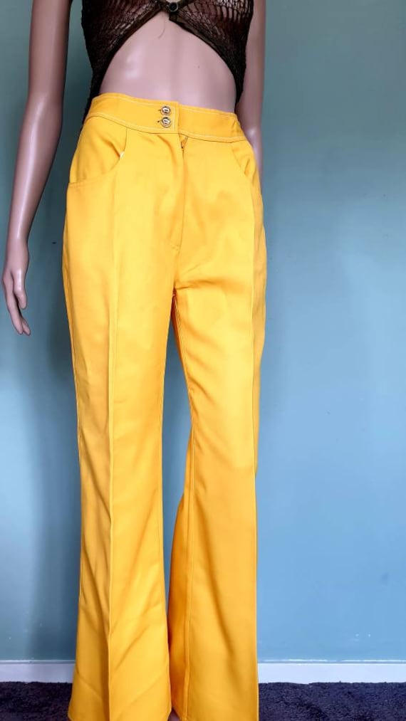 Yellow flared 70s pants trousers jeans small