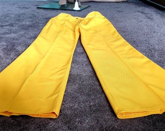 Yellow flared 70s pants trousers jeans small