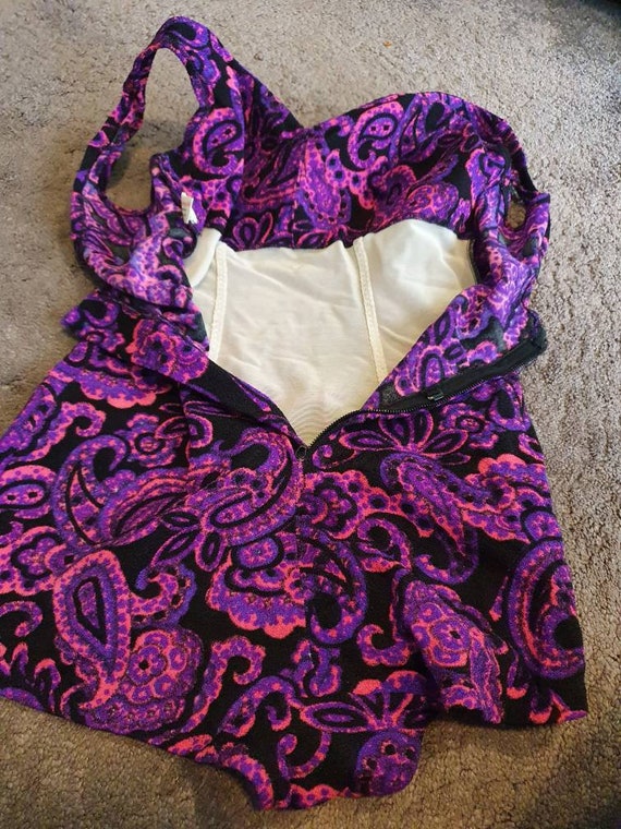 Vintage 50s 60s 70s swimsuit pinup purple beach r… - image 9