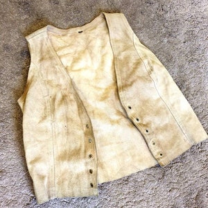 Vintage 70s leather suede gilet waistcoat Size 40  camel beige
