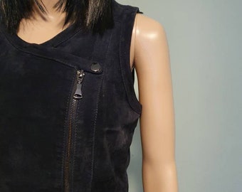 Vintage Schwarzes Wildleder Kleid Biker Gr. M