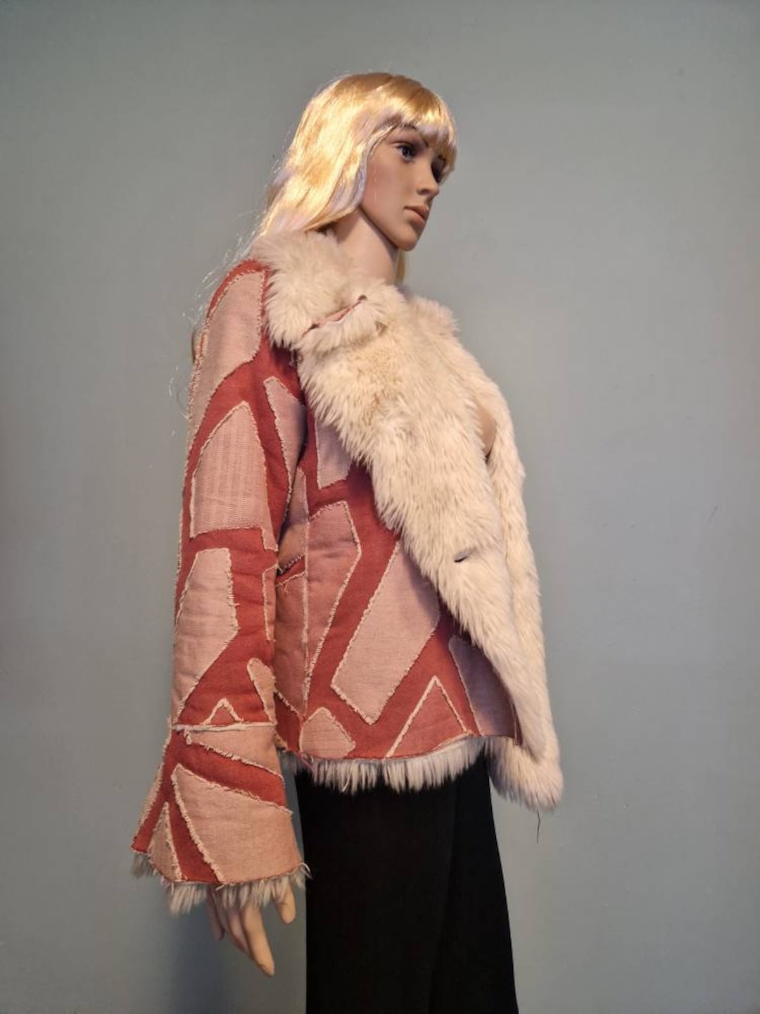 Vintage Pink Patchwork Hippie Coat Penny Lane Jacket Size M/L Etsy