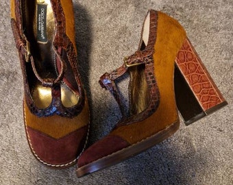Vintage dolce and gabbana platform mary jane shoes brown cognac