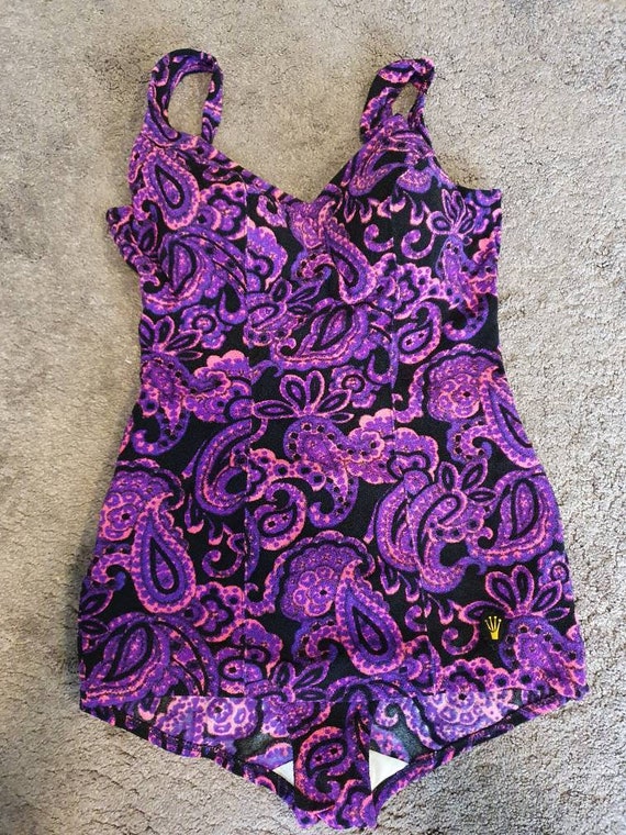 Vintage 50s 60s 70s swimsuit pinup purple beach r… - image 6