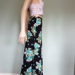 Vintage Velvet long skirt black flower power  70s hippie boho