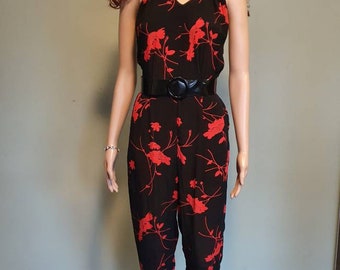 Black Halter jumpsuit red flowers size 36