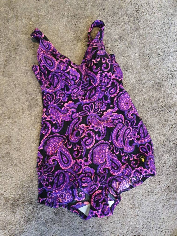 Vintage 50s 60s 70s swimsuit pinup purple beach r… - image 7