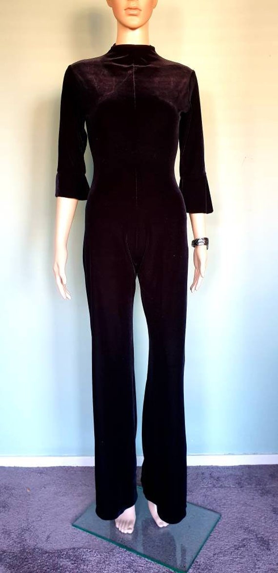 Vintage 70s Black velvet jumpsuit batsleeves catsu