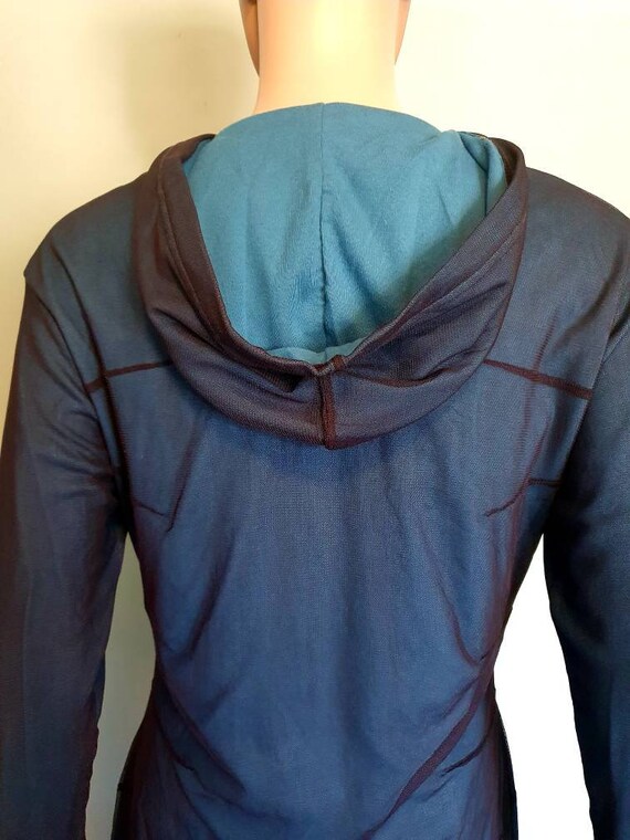 Vintage mesh two layers dress petrol blue hoodie … - image 4