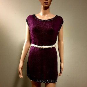 Vintage wool knitted mini dress purple yarn shimmering