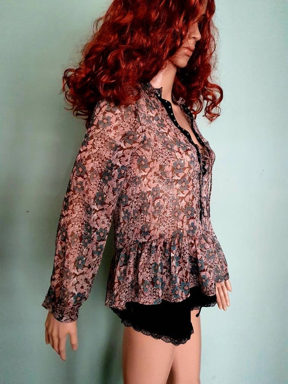 Vintage boho flower power blouse leather 70s - image 3