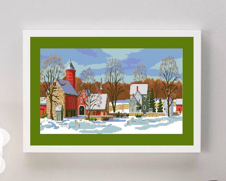 Scenic Farm Counted Cross Stitch Pattern Winter Landscape Etsy