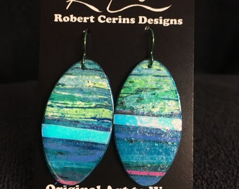 Shimmering Water Handmade, Hand-Painted & Lightweight Earrings, Hypoallergenic Niobium Ear Wires, Guaranteed Comfortable Or Your Money Back,