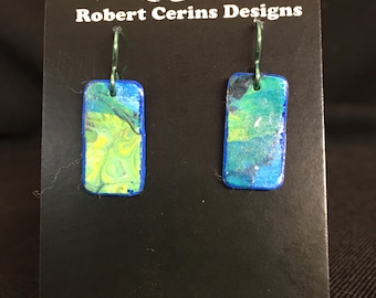 Blue Green Sea Handmade Hand Painted, Hypoallergenic Niobium Ear Wires, Guaranteed Comfortable Or Your Money Back, Lightweight, Gift For Her