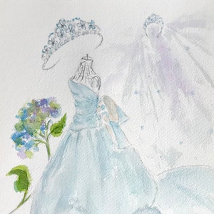 Custom Bridal Fashion Sketch, Custom Watercolor Painting of Dress, Bride, Attendents, Flower Girl