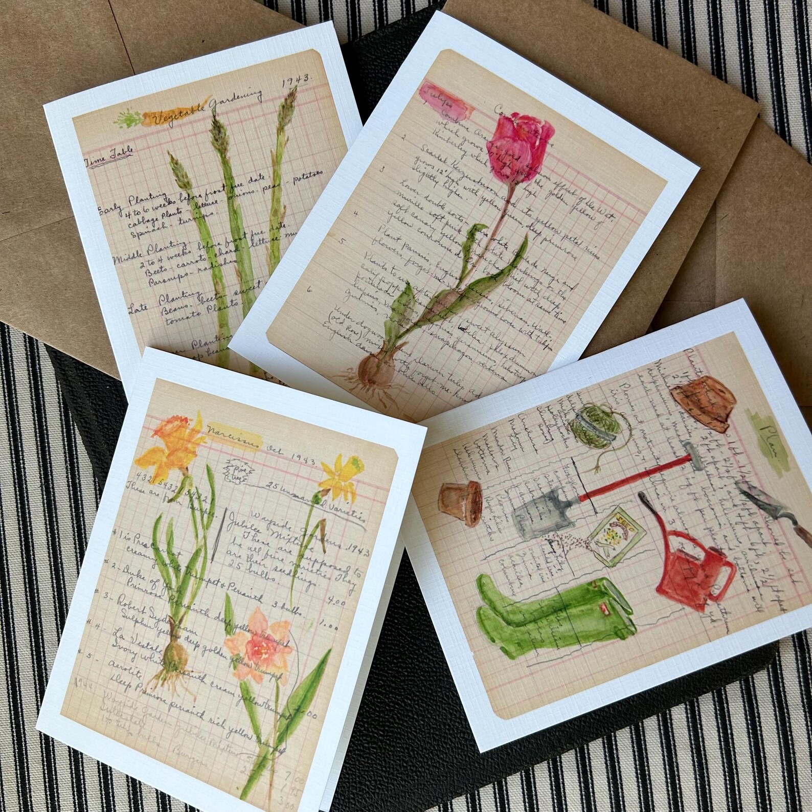 Set of 4 Botanical Notecards, Watercolor, Garden Journal - Etsy