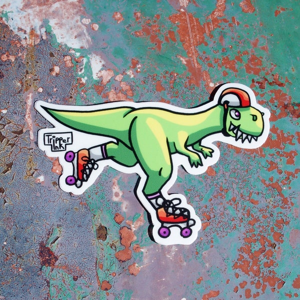 Roller Skating T-Rex Dinosaur Vinyl Sticker | Waterproof/ UV protected | Roller derby Sticker | Roller Skating Accessories | Dino lover