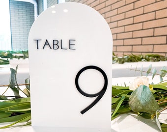 White Arch Wedding Table Numbers: Laser Cut 3D Lettering
