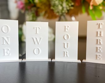 Monochromatic, Rectangular Table Number, Luxury Wedding, Acrylic Wedding Decor, Laser cut, 3D lettering, Numbers spelled out