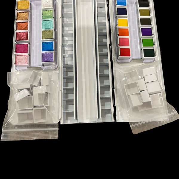 Artist watercolor paint 24 color metal box , travel paint set with brushes , metallic iridescent and basic watercolor set, palette box set