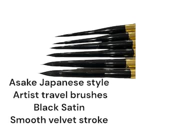 Artist Travel watercolor paint brushes round point, black velvet smooth texture, no animal products, vegan fair trade , compact brushes