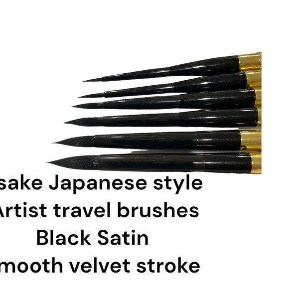 Artist Travel watercolor paint brushes round point, black velvet smooth texture, no animal products, vegan fair trade , compact brushes