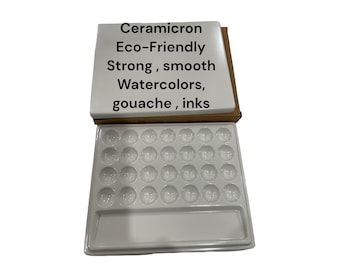 Ceramic style Artist Classic 28 well Hand made Eco Friendly Watercolor & gouache paint Palette , Color Palette Paint tray, sturdy, solid.