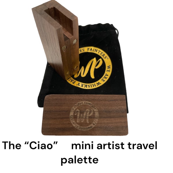 The New Mini "Ciao" Portable 8 Grids, Mini Walnut Travel Paint Palette, Magnetic Palette Box for Watercolor Painting ,Lid & Mixing Tray