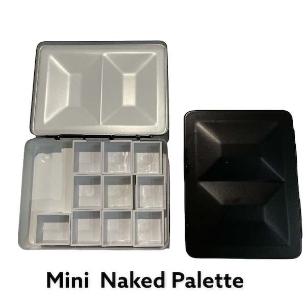 Artist travel watercolor mini naked pocket bijou palette box, fits half, whole pans, tubes, complete set Whiskey painters, handmade in Italy