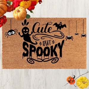 Cute But Spooky Mat, Halloween doormat, Ghost Door mat, Halloween decor, Halloween front door decor, funny doormat, Bat Mat, Spider Mat