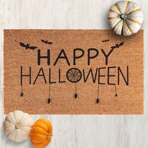 Happy Halloween doormat, Bat Door mat, Halloween decor, Halloween front door decor, Spider doormat, Halloween Welcome Mat
