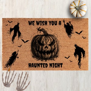 Haunted Night Doormat, Pumpkin Mat, Halloween Doormat, Halloween decor, Halloween front door decor, funny door mat, Halloween Welcome Mat