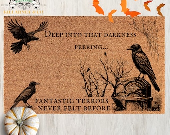 The Raven Deep Into Darkness Doormat, Edgar Allen Poe inspired