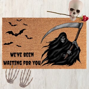 Grim Reaper We&#39;ve Been Waiting For You Doormat, Halloween doormat, Halloween Door mat, Halloween decor, funny doormat, Halloween Welcome Mat