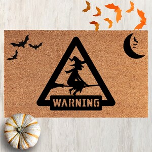 Witch Warning Mat, Halloween Doormat, Witch Decor, Halloween Door mat, Halloween Decor, Witchy Mat, funny doormat, Halloween Welcome Mat
