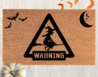 Witch Warning Coir Doormat, Halloween Decor