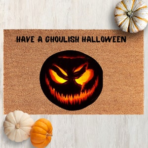 Ghoulish Halloween Mat, Pumpkin Doormat, Halloween doormat, Halloween Door mat, Halloween decor, Gothic Mat, funny doormat, Spooky Mat