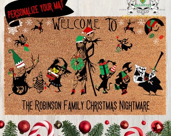 Personalized Christmas Nightmare Doormat, Jack and Sally Coir Mat