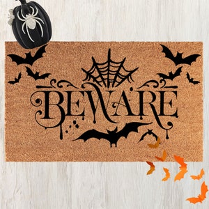 Beware Bat Doormat, Halloween doormat, Bat Decor Door mat, Halloween decor, Halloween front door decor, funny doormat, Halloween Welcome Mat