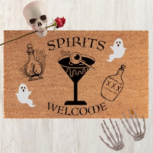 Spirits Welcome Doormat, Halloween Doormat, Ghost Doormat, Halloween Door mat, Halloween funny mat, Halloween Spirits, Halloween Drinking