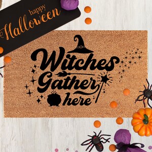 Witches Gather Here Doormat, Witch Doormat, Halloween doormat, Witchcraft Door mat, Witchy decor, funny doormat, Halloween Welcome Mat