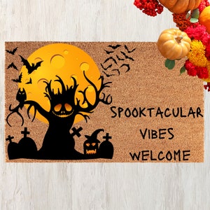 Spooktacular Vibes Welcome Halloween doormat, Halloween Bat Door mat, Spooky Tree Mat, Halloween decor, funny doormat, Halloween Welcome Mat
