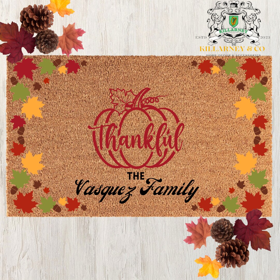 Personalized Thankful Thanksgiving Doormat Fall Doormat Etsy