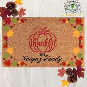 Personalized Thankful Thanksgiving doormat, Fall Doormat, Custom Mat, Happy Thanksgiving Decor, Thanksgiving Doormat