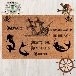 Beware Mermaid Mat, Pirate Doormat, Mermaid Decor, Siren Decor, Pirates of the Caribbean Decor, Halloween Pirate, Disney decor