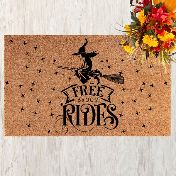Free Broom Rides Mat, Witch doormat, Halloween Door mat, Witch front door decor, funny doormat, Halloween Welcome Mat, Witchy Mat