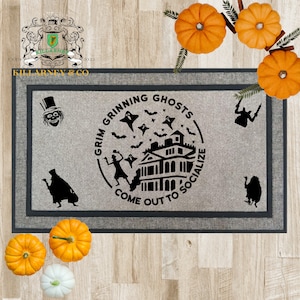 Grim Grinning Ghosts- Haunted Mansion Doormat- - Hat Box Ghost- Welcome Foolish Mortals Doormat- Haunted Mansion Decor