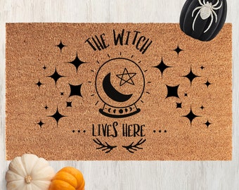 Witch Lives Here Coir Doormat, Halloween Gothic Decor
